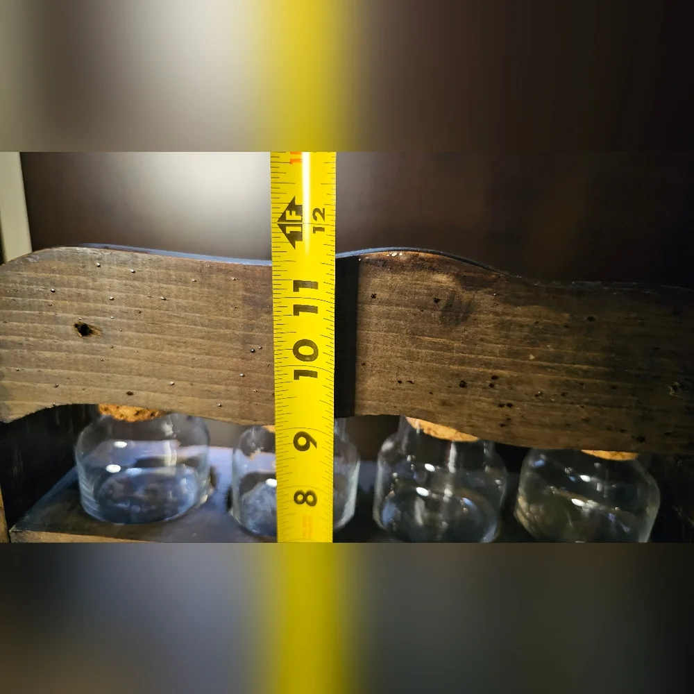 □●Vintage●□ 70's [Wooden Spice Rack] (8) Apothecary Glass Jars w/cork St…